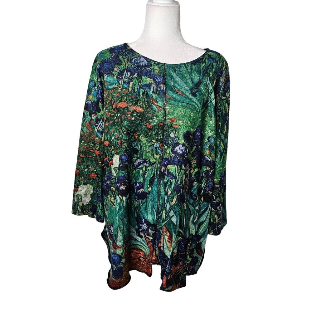 Jess & Jane Size 2X Tunic Top Sweater Artsy Artistic Van Goh Floral Cottagecore